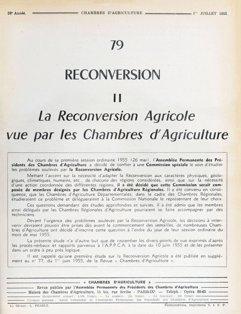 Texte officiel sur la reconversion agricole vue par les Chambres d'Agriculture