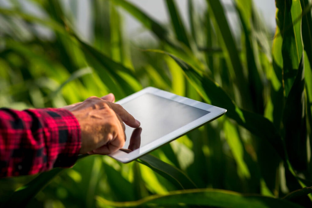 Agriculteur avec une tablette tactile