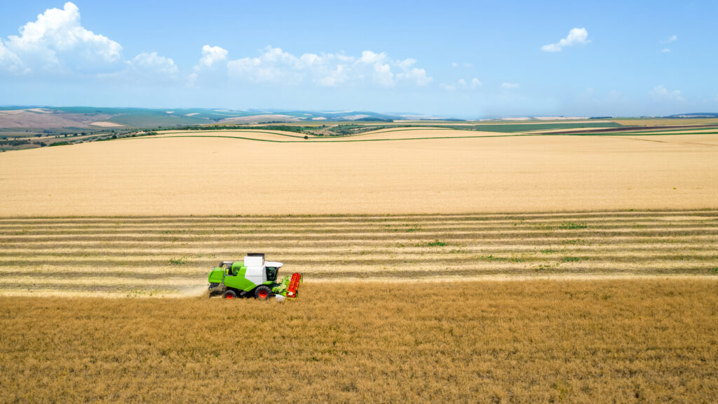 Moissonneuse batteuse dans un champs agricole